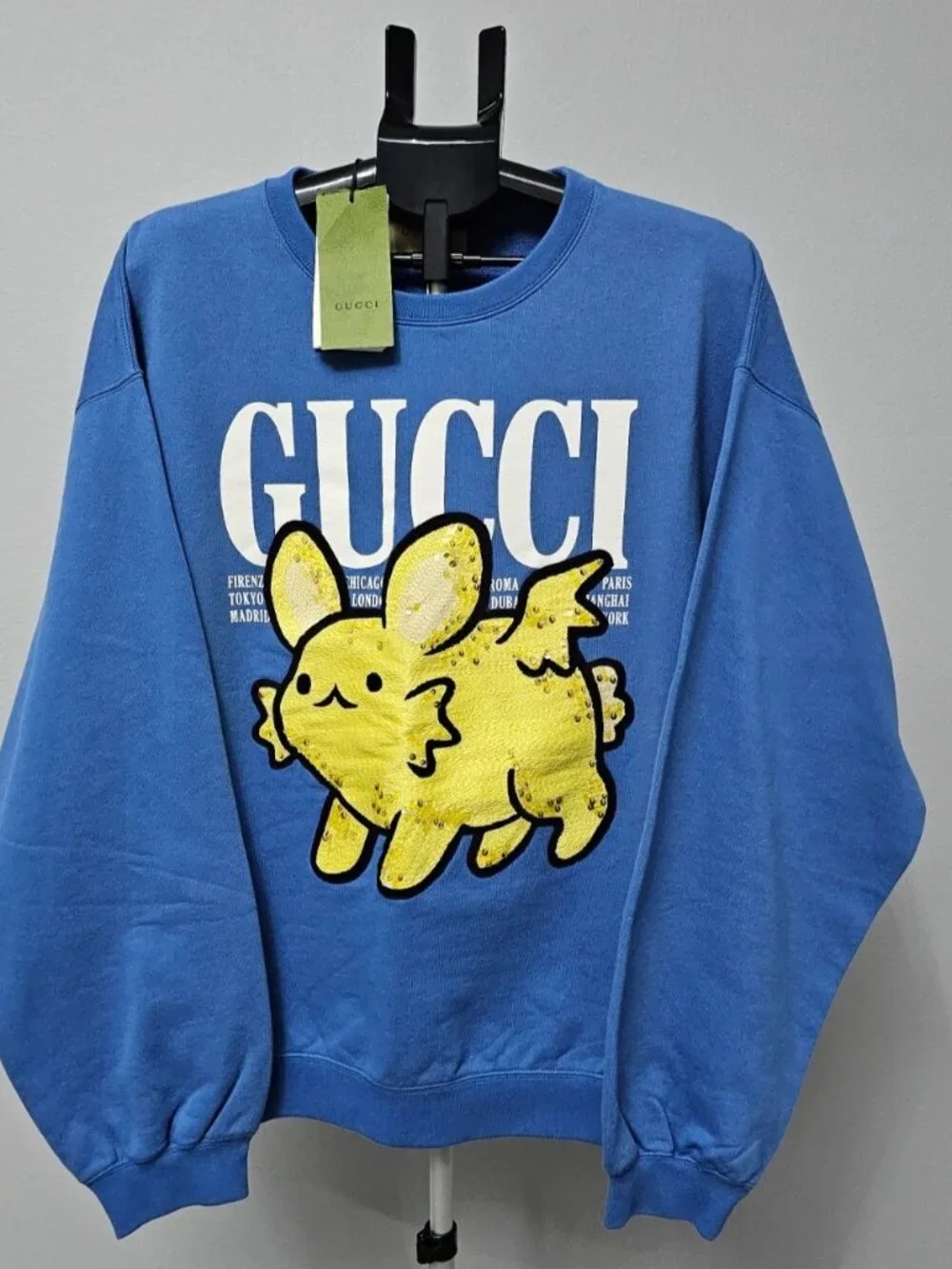 Gucci Pikarar Animal Patch Crewneck Sweatshirt Blue Mens XL NWT